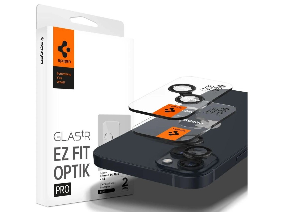 Protetor de câmera Spigen Glas.tR EZ Fit Optik para iPhone 14 / Plus / 15 / Plus - Preto (2 unidades