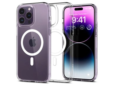 Funda Spigen Ultra Hybrid Mag Case con MagSafe para iPhone 14 Pro - Transparente/Blanco Funda Spigen Ultra Hybrid Mag Case con MagSafe para iPhone 14 Pro - Transparente/Blanco