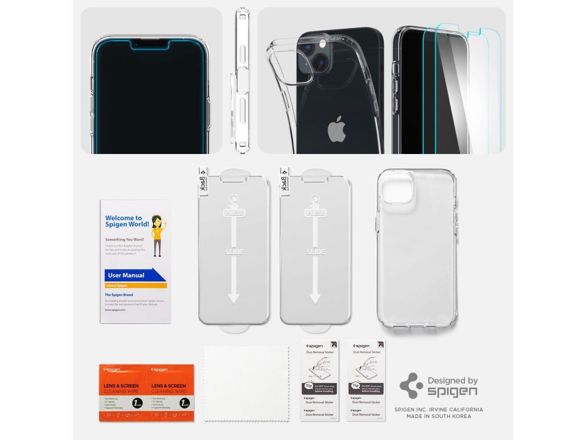 Capa Spigen Crystal e conjunto de película de vidro temperado para iPhone 14 Plus - Transparente