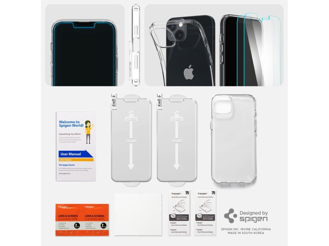 Capa Spigen Crystal e conjunto de película de vidro temperado para iPhone 14 Plus - Transparente