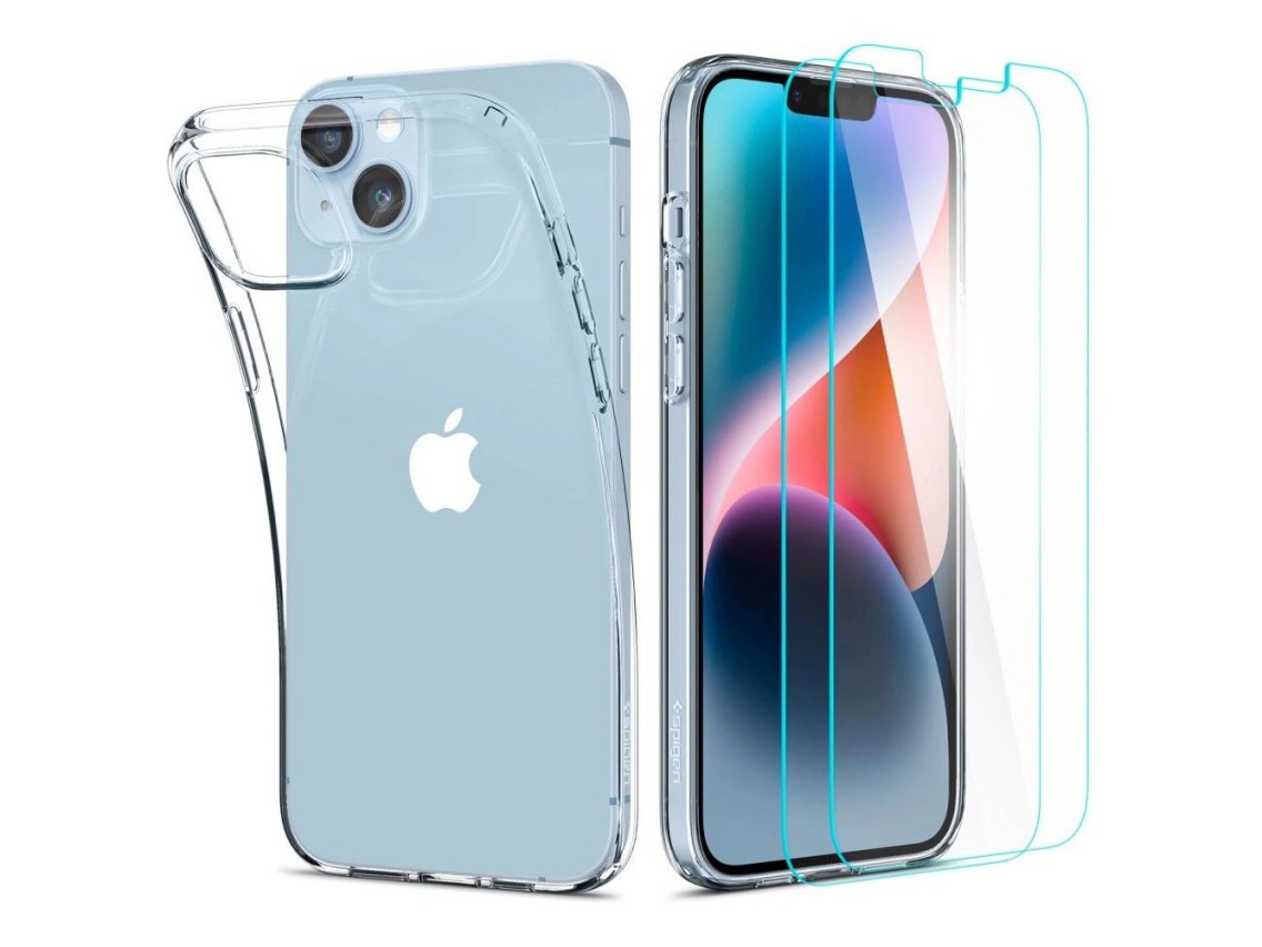 Capa Spigen Crystal e conjunto de película de vidro temperado para iPhone 14 Plus - Transparente