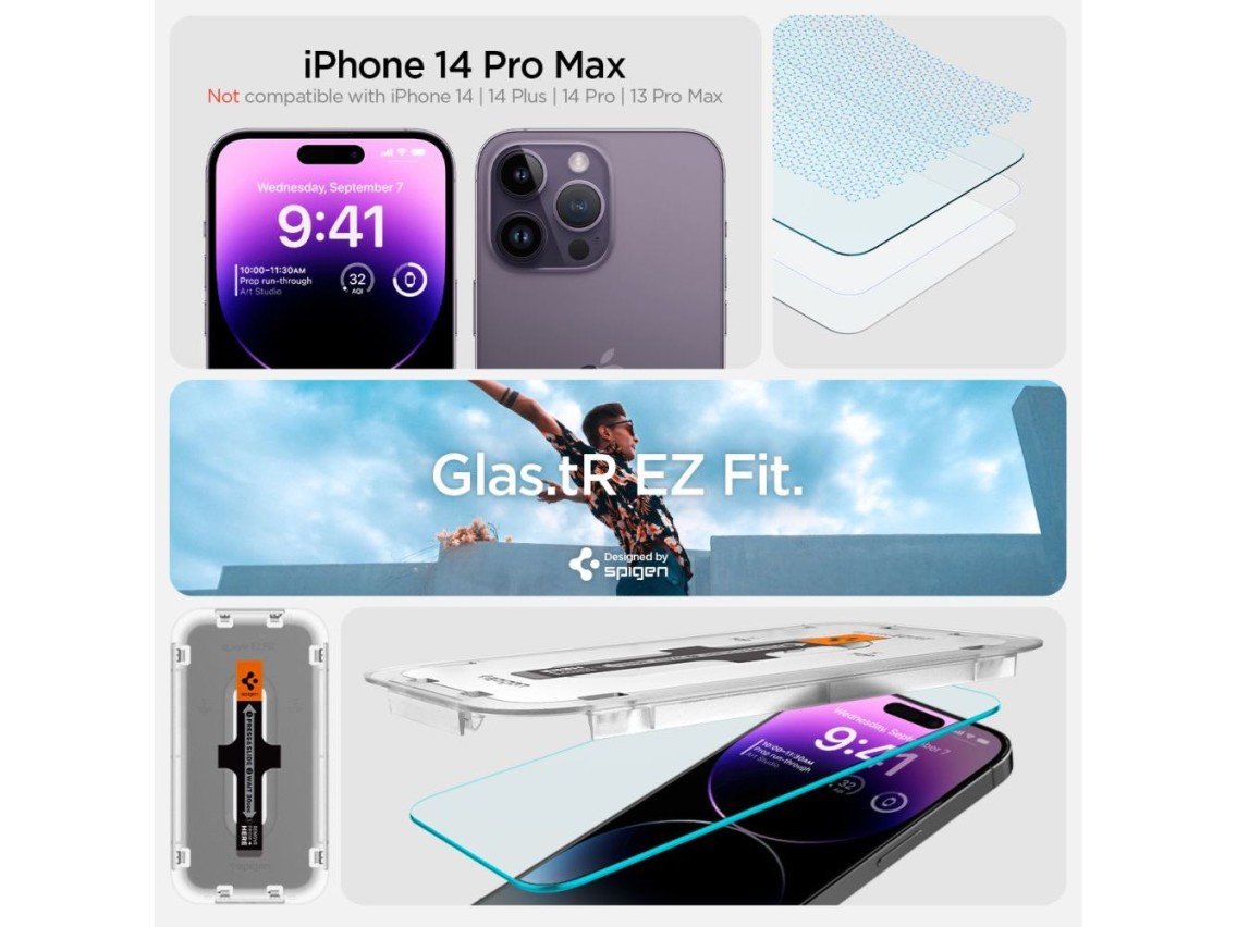 Spigen Glas.tR EZ Fit Pel�cula de Vidro Temperado para iPhone 14 Pro Max - 2 unidades.