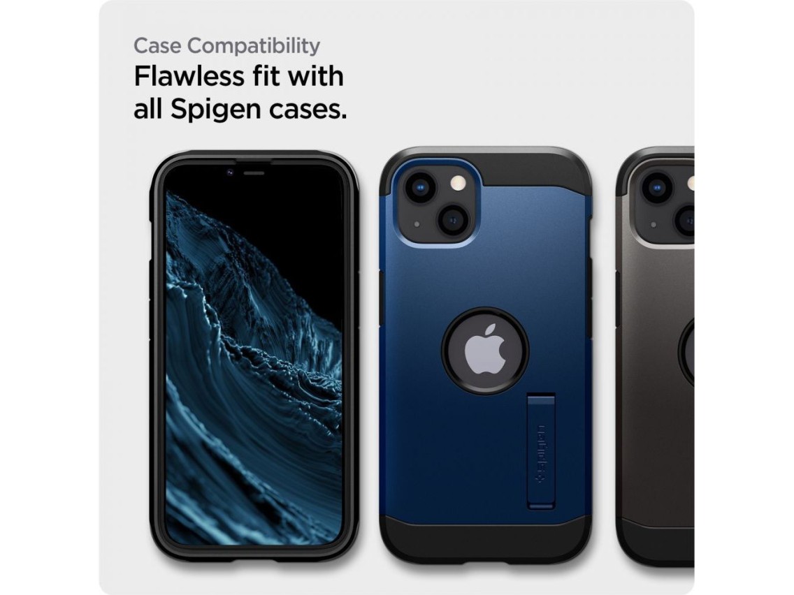 Protector de pantalla de vidrio templado Spigen ALM Glass FC para iPhone 13 / 13 Pro / 14 - Negro