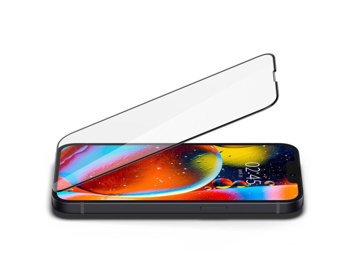 Película de vidro temperado Spigen Glass FC para iPhone 13 / 13 Pro / 14 / 16e / 17e - Preta