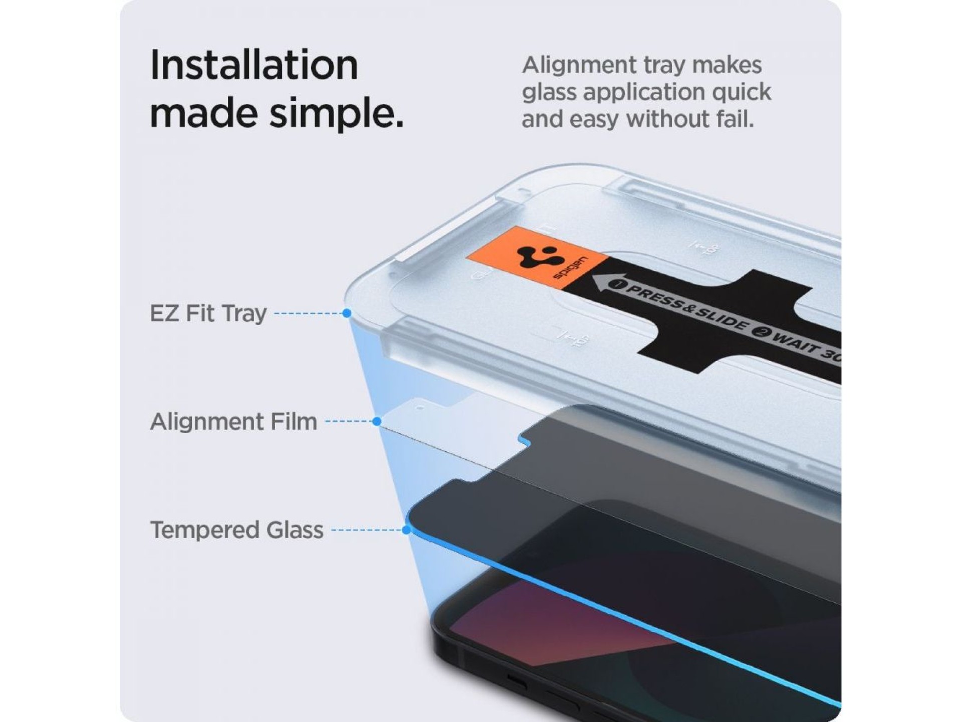 Protector de pantalla de vidrio templado Spigen Glas.tR EZ Fit Privacy para iPhone 13 Pro Max - 2 un