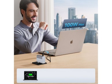 Carregador de parede Cuktech AD1003EU 100W GaN com 2 portas USB-C e USB-A e cabo incluso - Branco