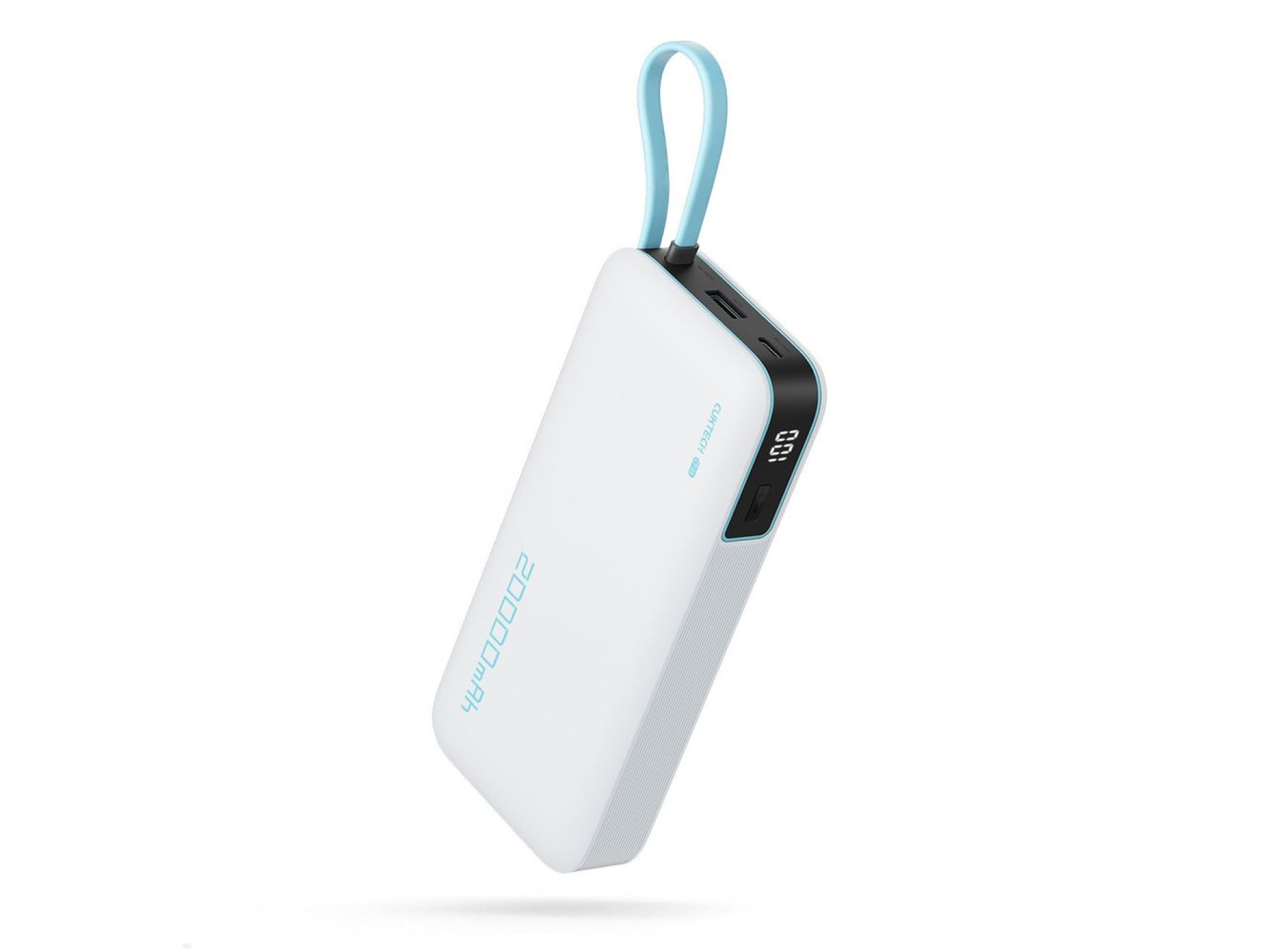 Cuktech CUKP200NGLLG 55W 20000mAh Powerbank with Built-in USB-C Cable - White