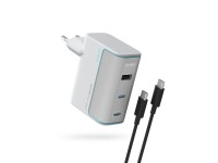 Carregador de parede Cuktech AD1003EU 100W GaN com 2 portas USB-C e USB-A e cabo incluso - Branco