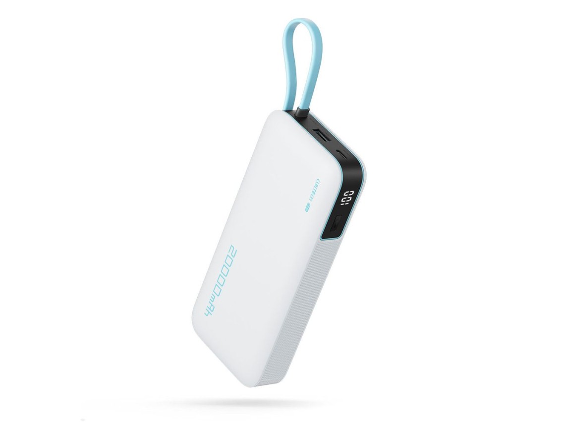 Cuktech CUKP200NGLLG 55W 20000mAh Powerbank with Built-in USB-C Cable - White