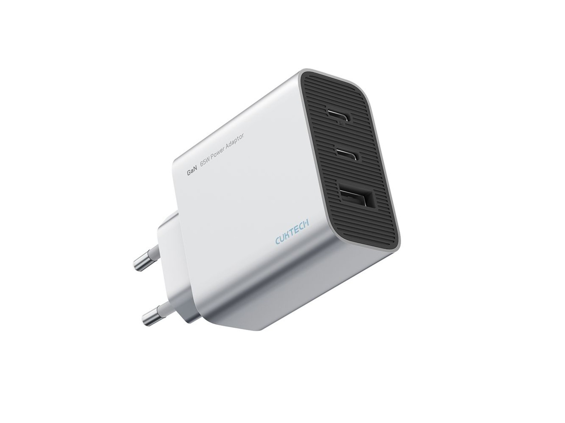 Cargador de pared Cuktech de 65 W GaN con 2 puertos USB-C y 1 puerto USB-A - Gris