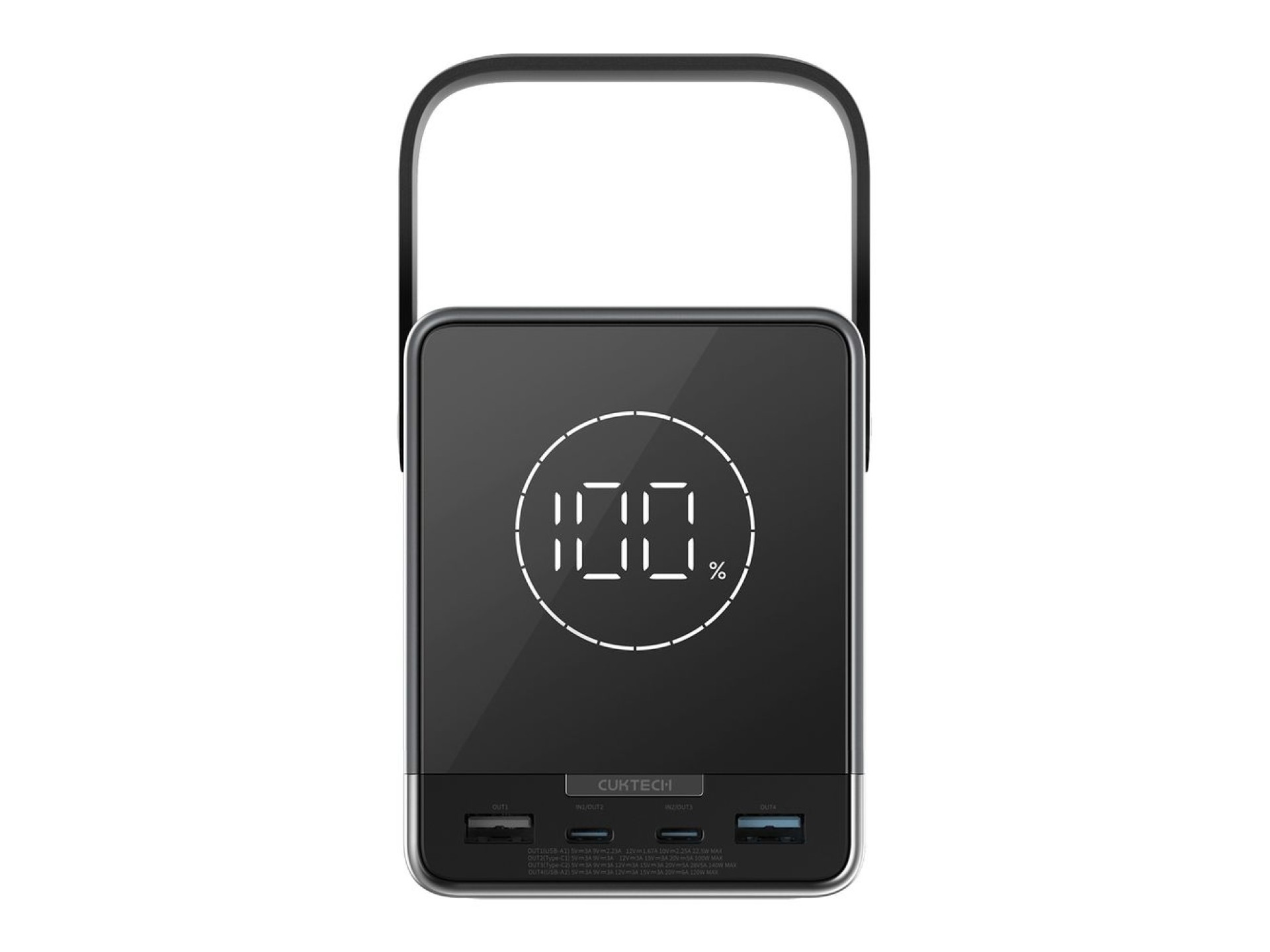 Powerbank Cuktech 300W 40000mAh com carregamento sem fio 2x USB-C + 2x USB-A - Preto
