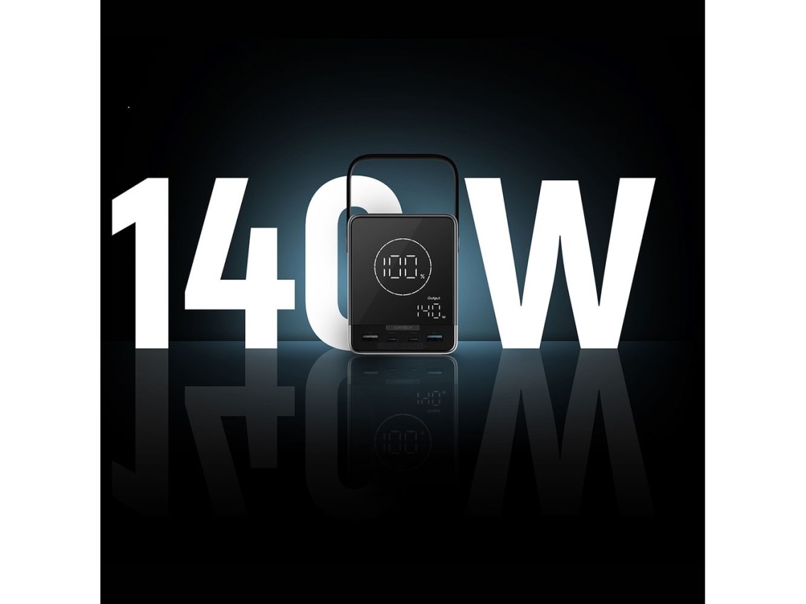 Powerbank Cuktech 300W 40000mAh com carregamento sem fio 2x USB-C + 2x USB-A - Preto