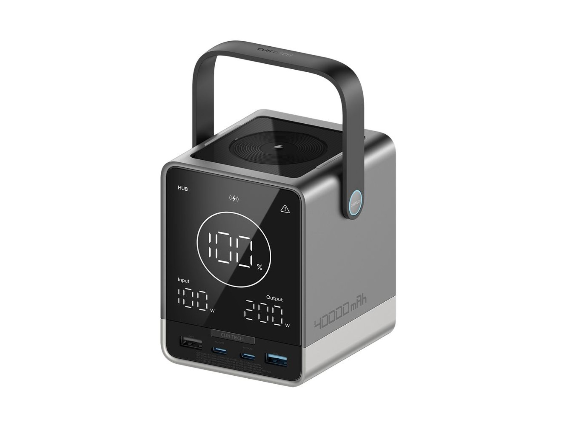 Powerbank Cuktech 300W 40000mAh com carregamento sem fio 2x USB-C + 2x USB-A - Preto