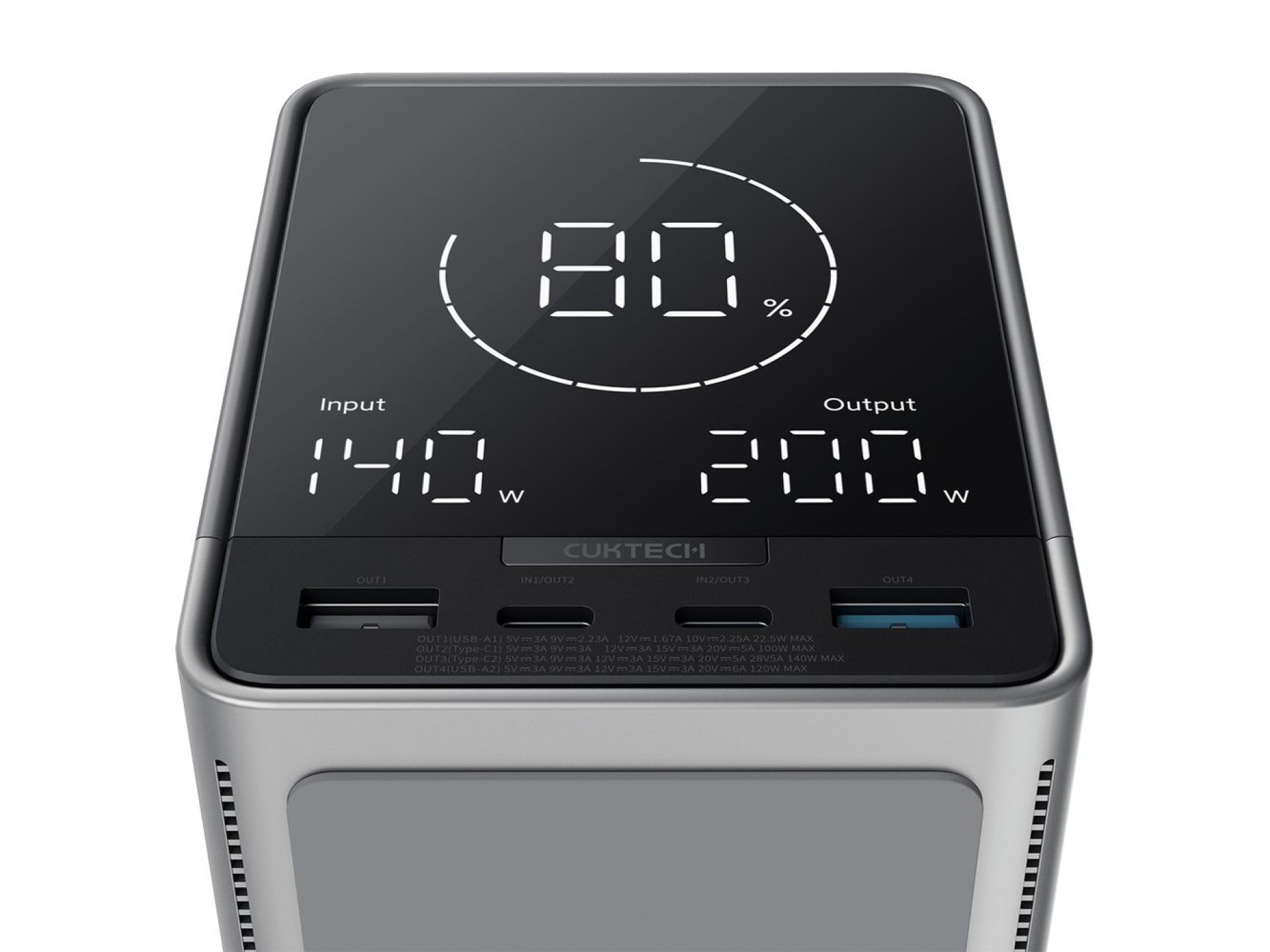 Powerbank Cuktech 300W 40000mAh com carregamento sem fio 2x USB-C + 2x USB-A - Preto