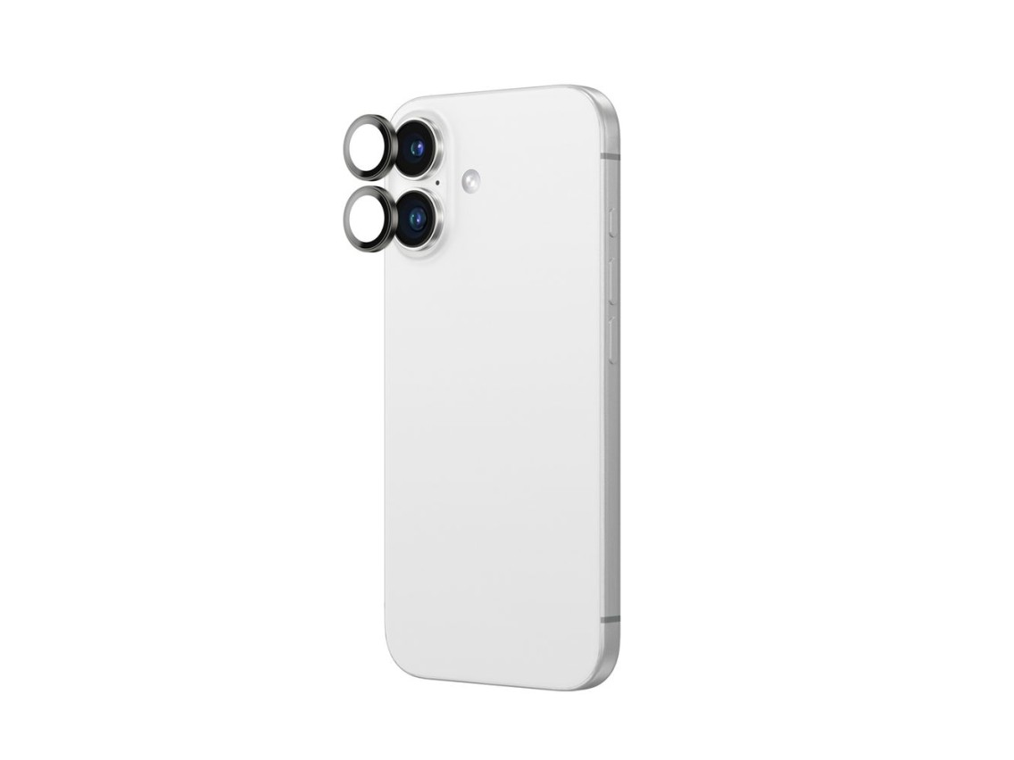 AmazingThing AR Aluminum 2 Lens Glass con marco para lente de cámara para iPhone 16 / 16 Plus - Negr