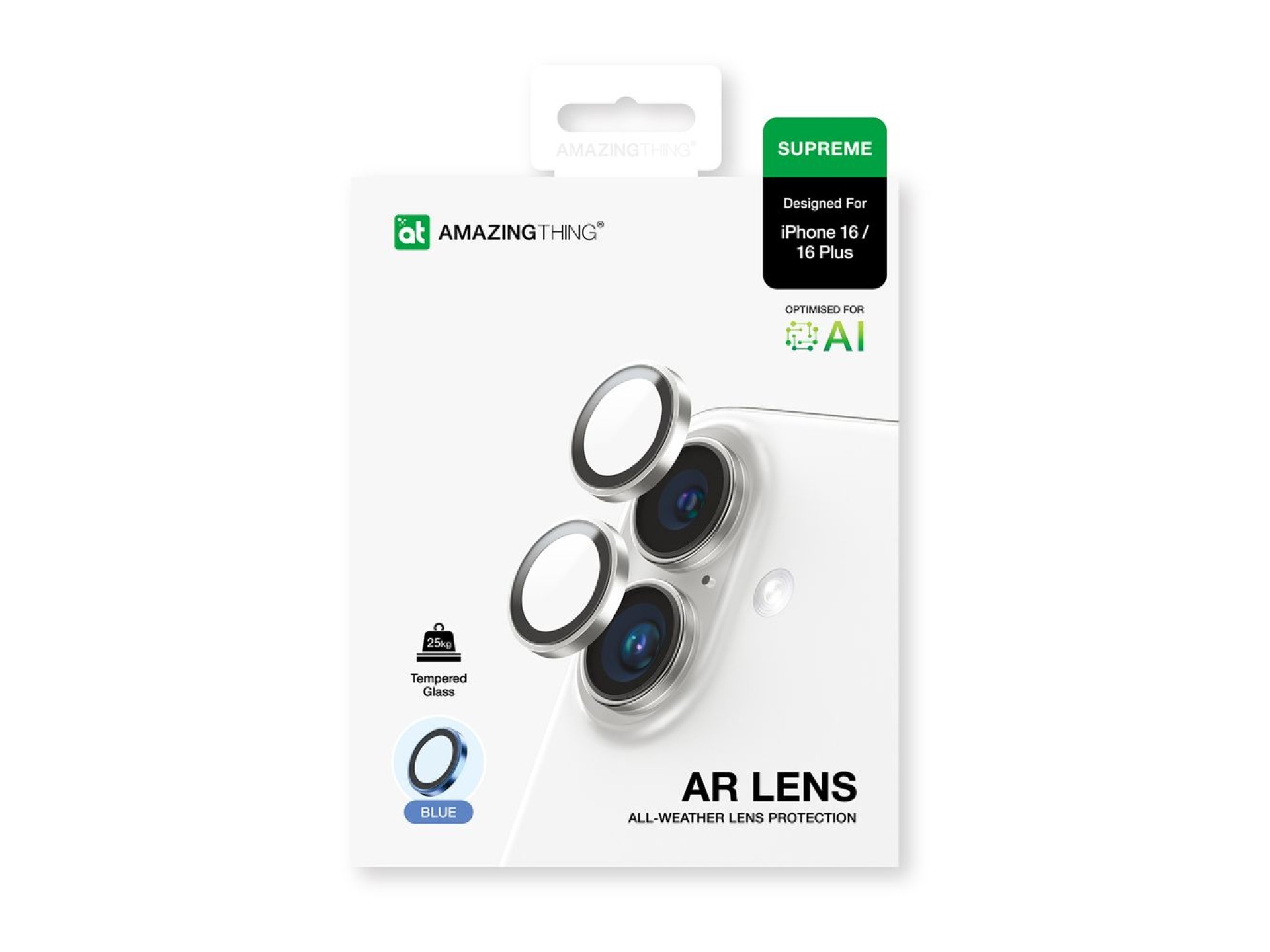 AmazingThing AR Aluminum 2 Lens Glass with Camera Lens Frame for iPhone 16 / 16 Plus - Blue