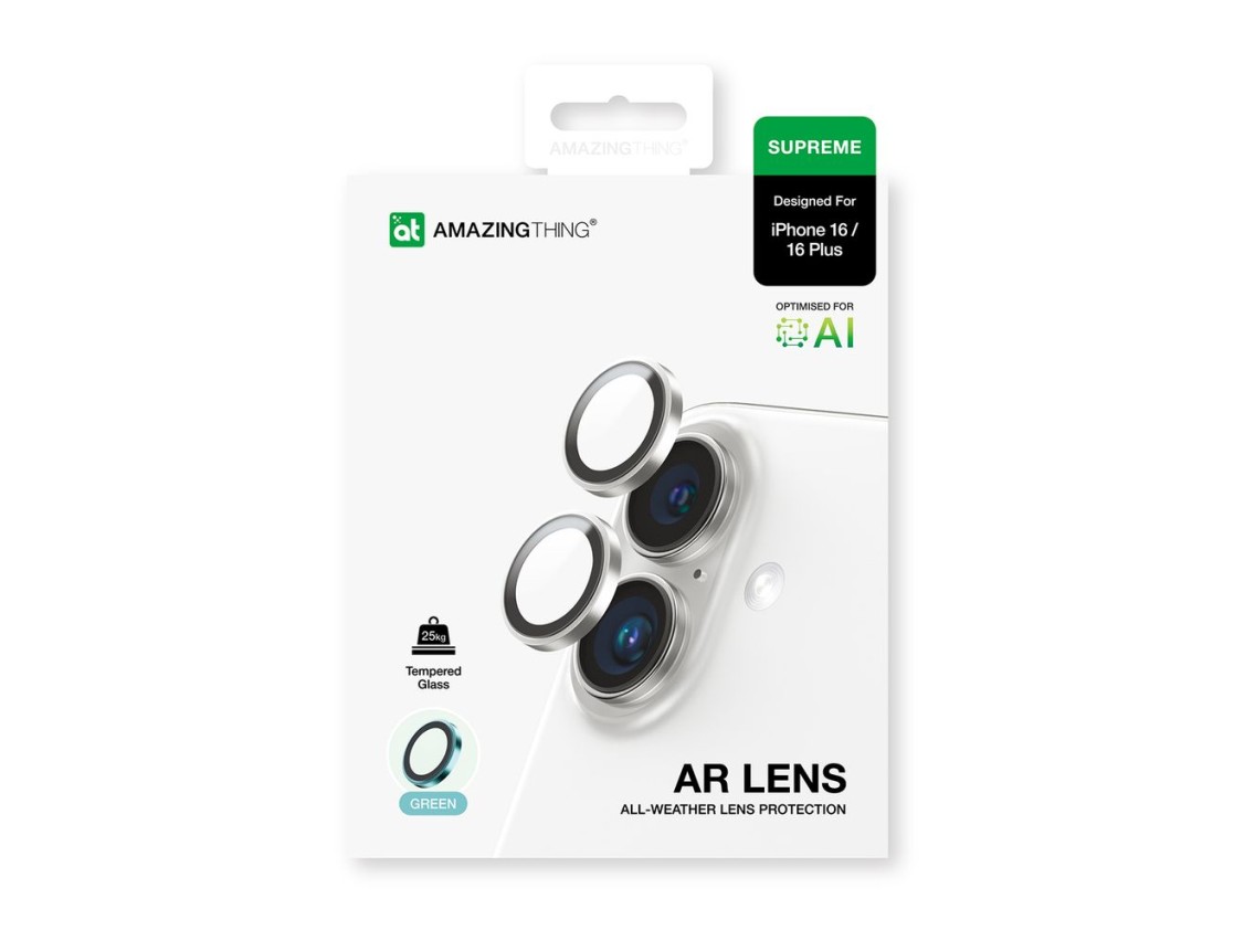 AmazingThing AR Lente de alumínio com 2 lentes e moldura para câmera do iPhone 16/16 Plus - Verde