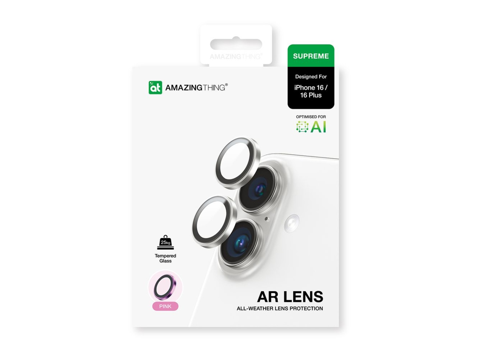 AmazingThing AR Lente de alumínio com 2 lentes e moldura para câmera do iPhone 16/16 Plus - Rosa