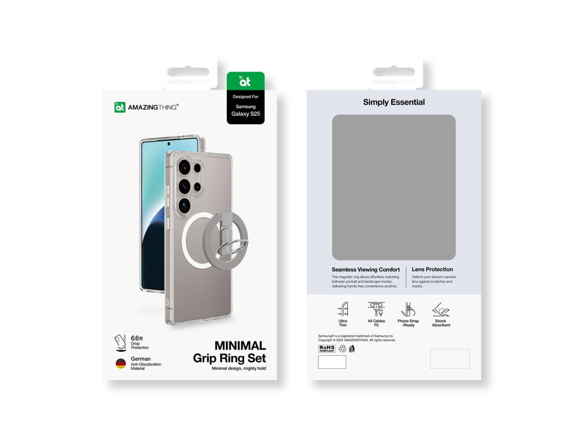 Funda minimalista AmazingThing con anillo magnético para Samsung Galaxy S25 - Transparente