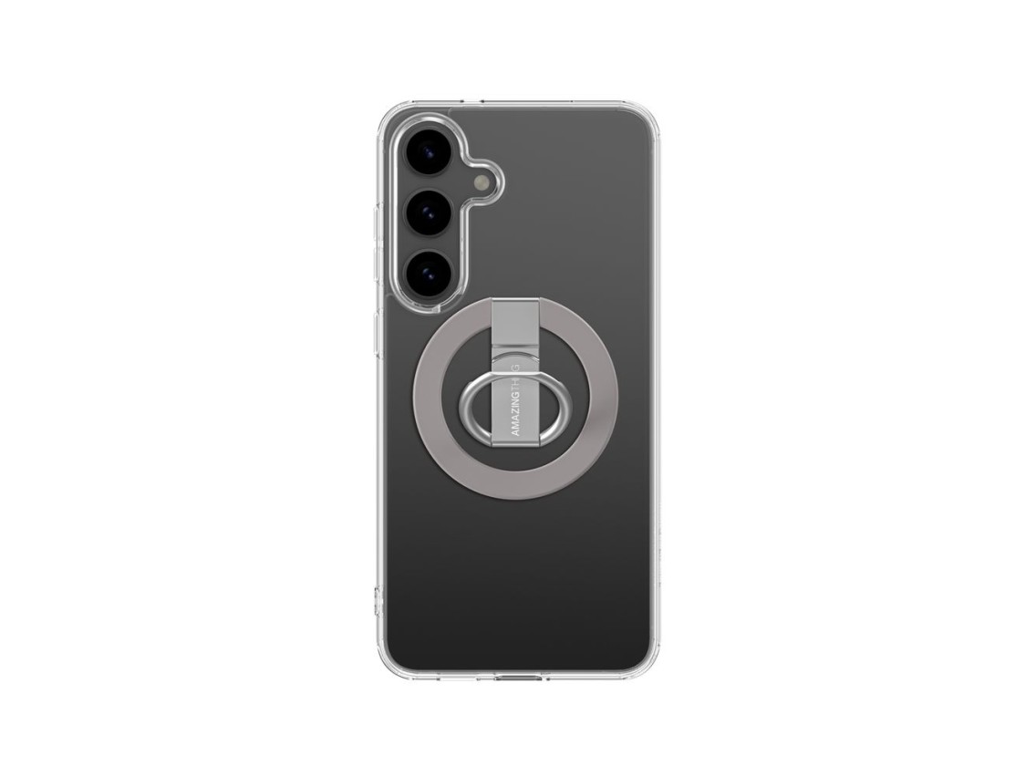 Funda minimalista AmazingThing con anillo magnético para Samsung Galaxy S25 - Transparente