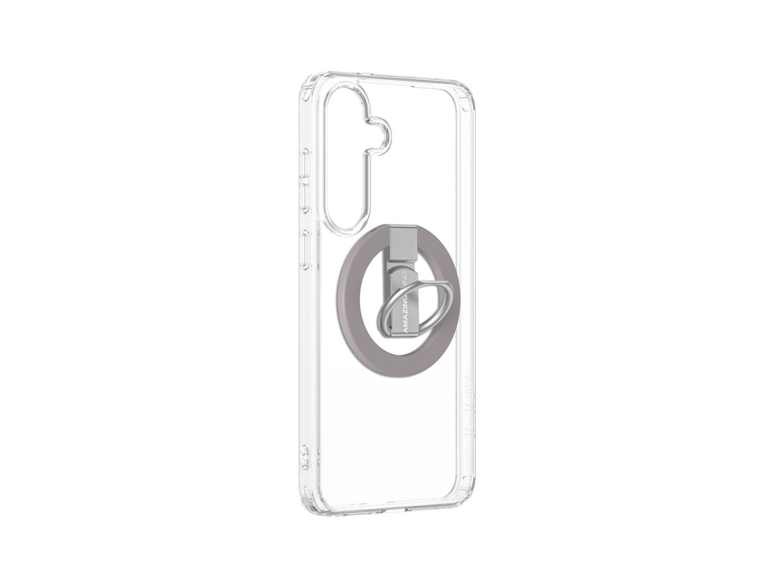 Funda minimalista AmazingThing con anillo magnético para Samsung Galaxy S25 - Transparente
