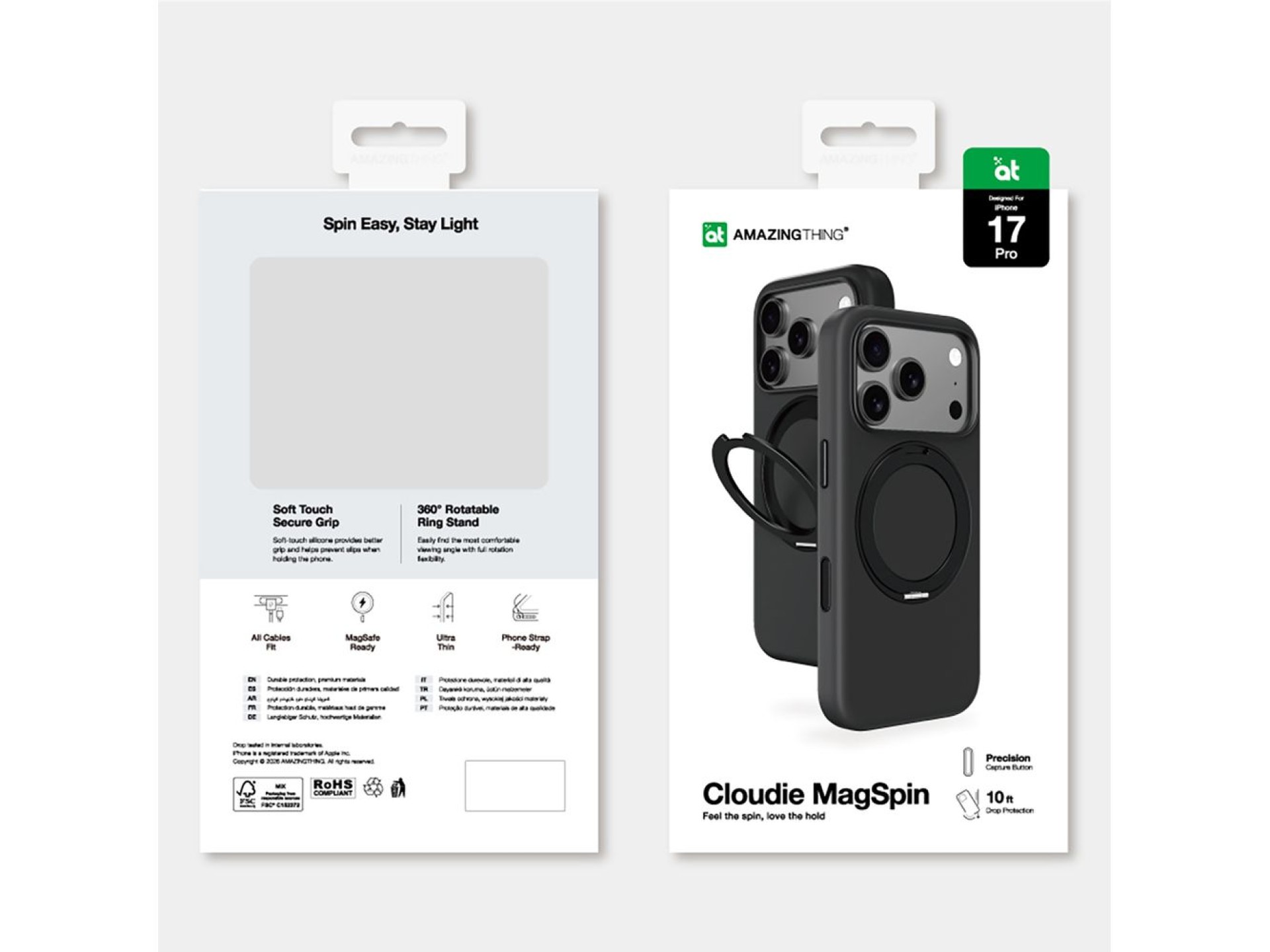 Capa AmazingThing Cloudie para iPhone 17 Pro com suporte - Preta