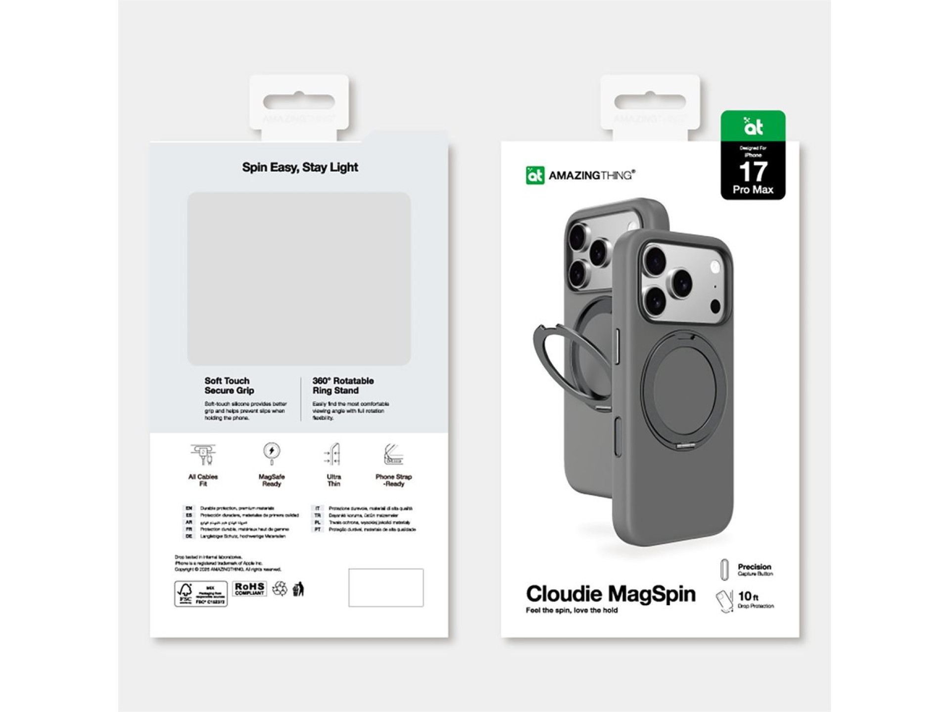 Capa AmazingThing Cloudie para iPhone 17 Pro Max com suporte - Cinza