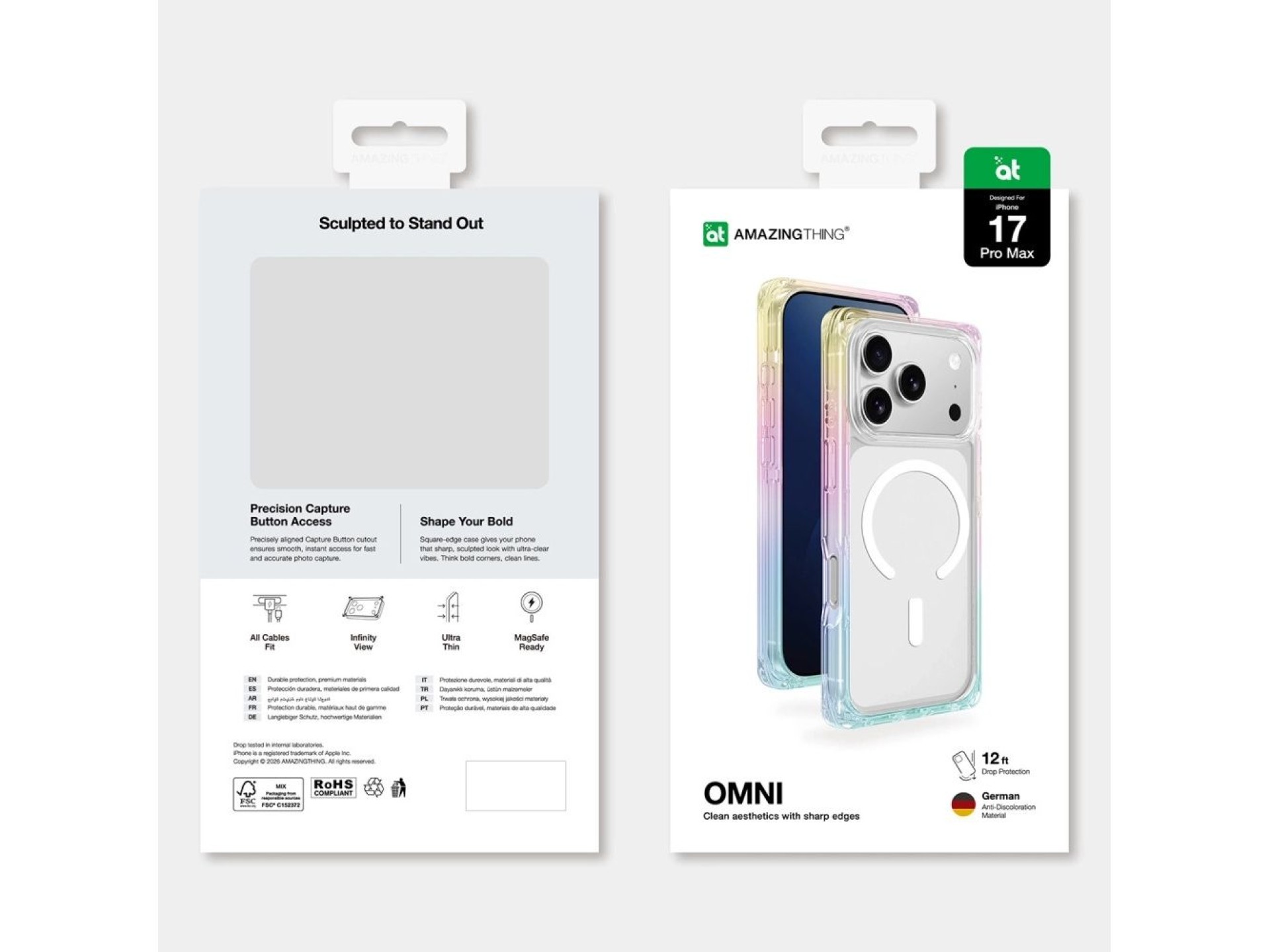 Capa AmazingThing Omni para iPhone 17 Pro compatível com MagSafe - transparente-arco-íris