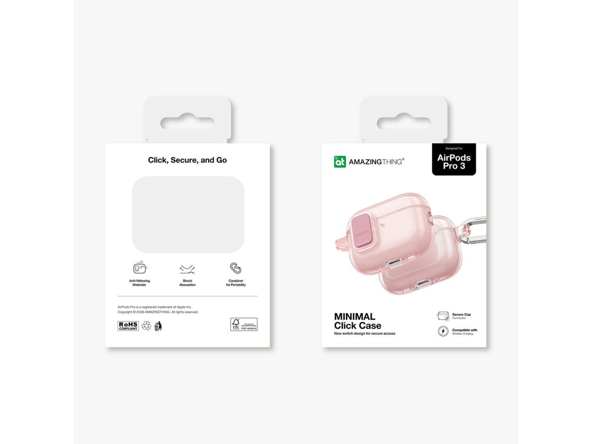 Capa minimalista AmazingThing para AirPods Pro 3 - Rosa