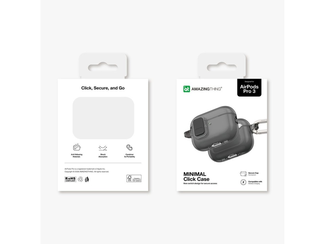 Capa minimalista AmazingThing para AirPods Pro 3 - Preta