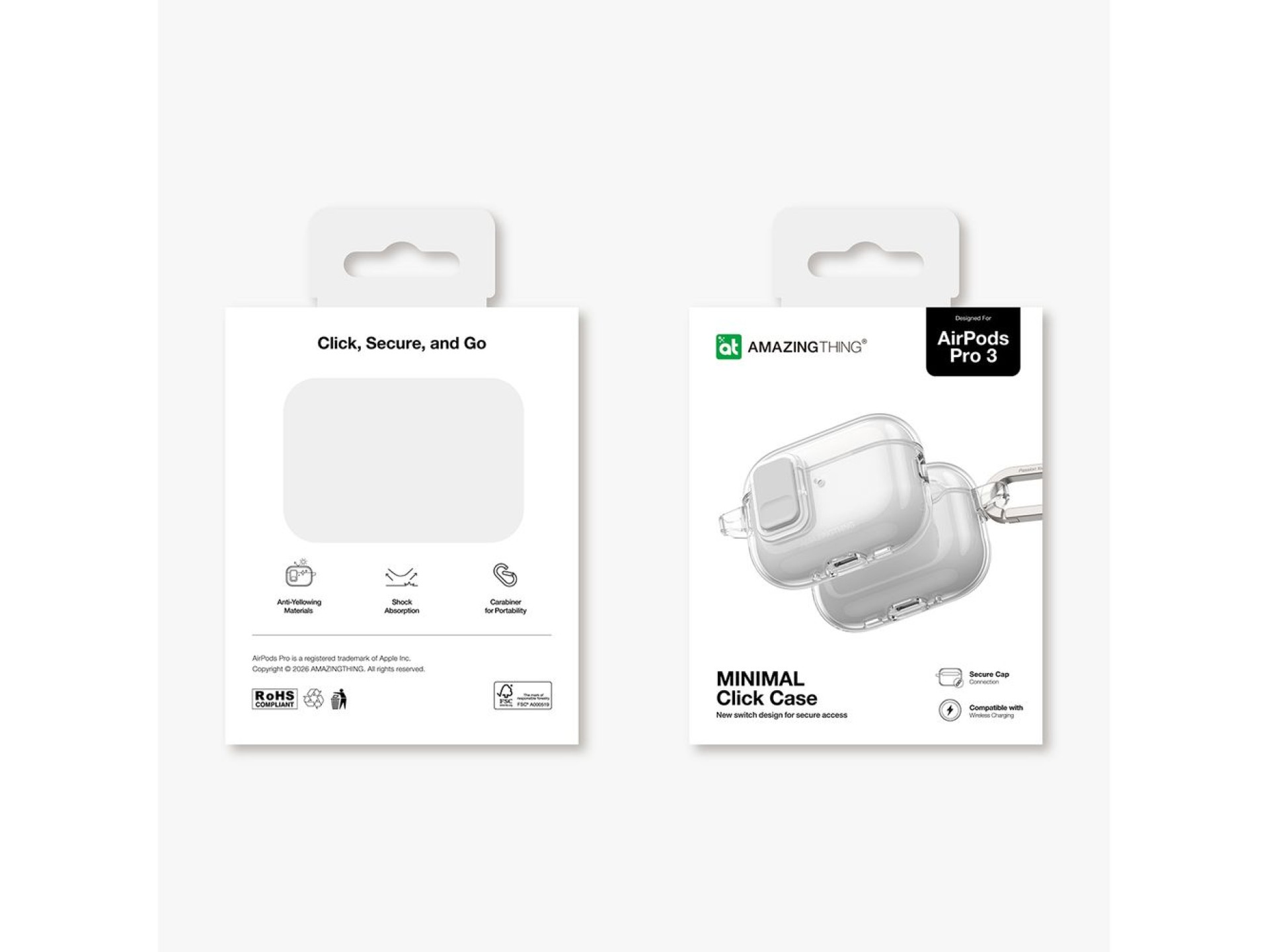 Capa minimalista transparente AmazingThing para AirPods Pro 3