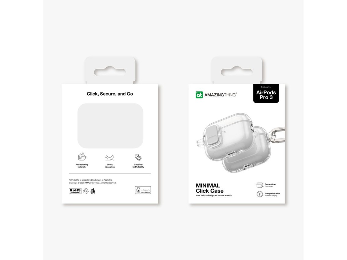 Capa minimalista transparente AmazingThing para AirPods Pro 3