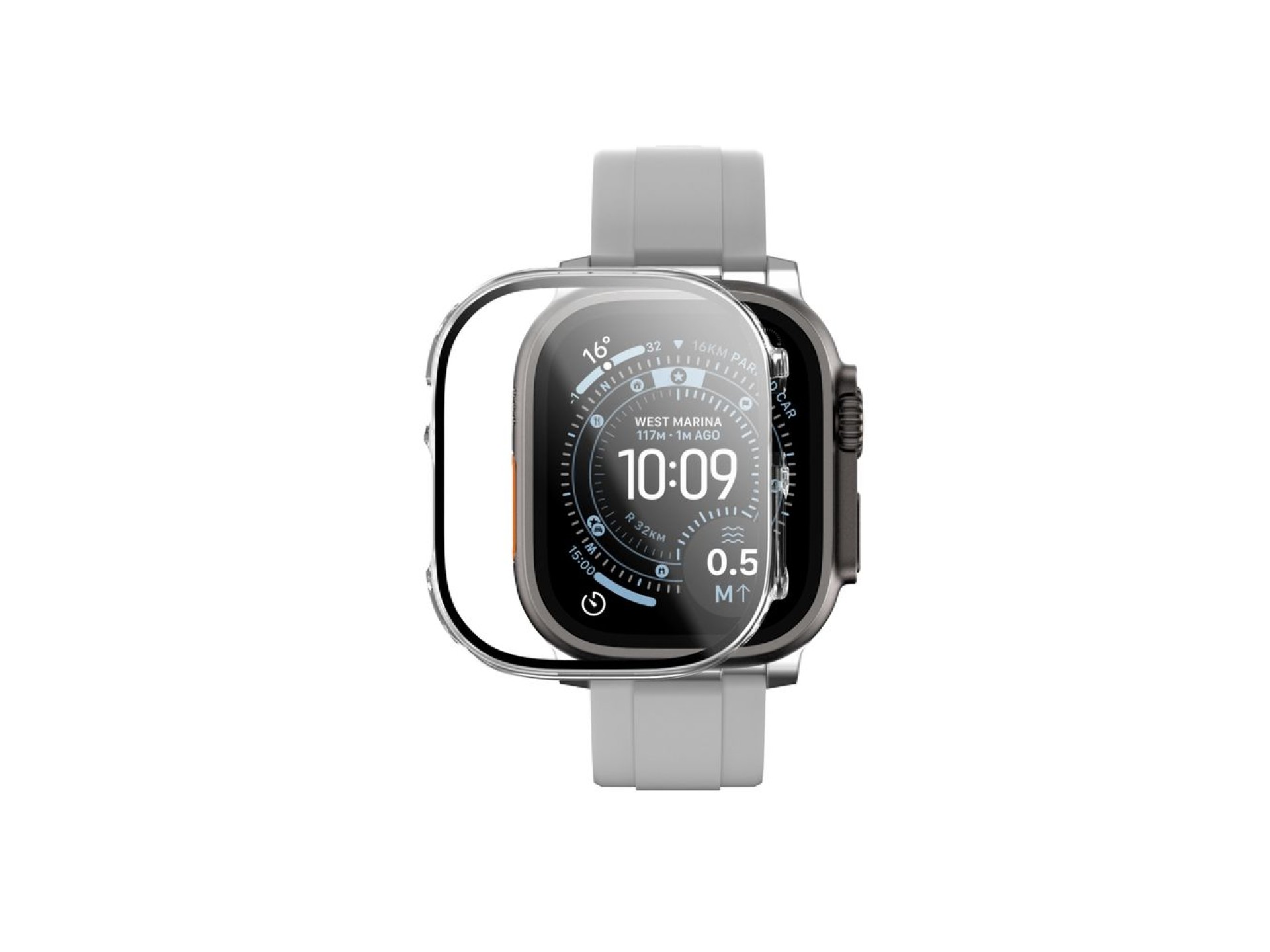 Protetor de tela de vidro AmazingThing Radix com capa para Apple Watch Ultra 3 49mm - Transparente