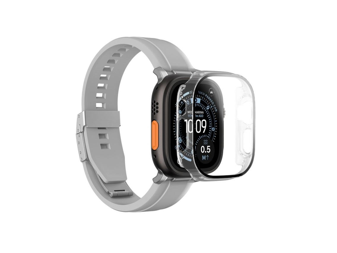 Protetor de tela de vidro AmazingThing Radix com capa para Apple Watch Ultra 3 49mm - Transparente