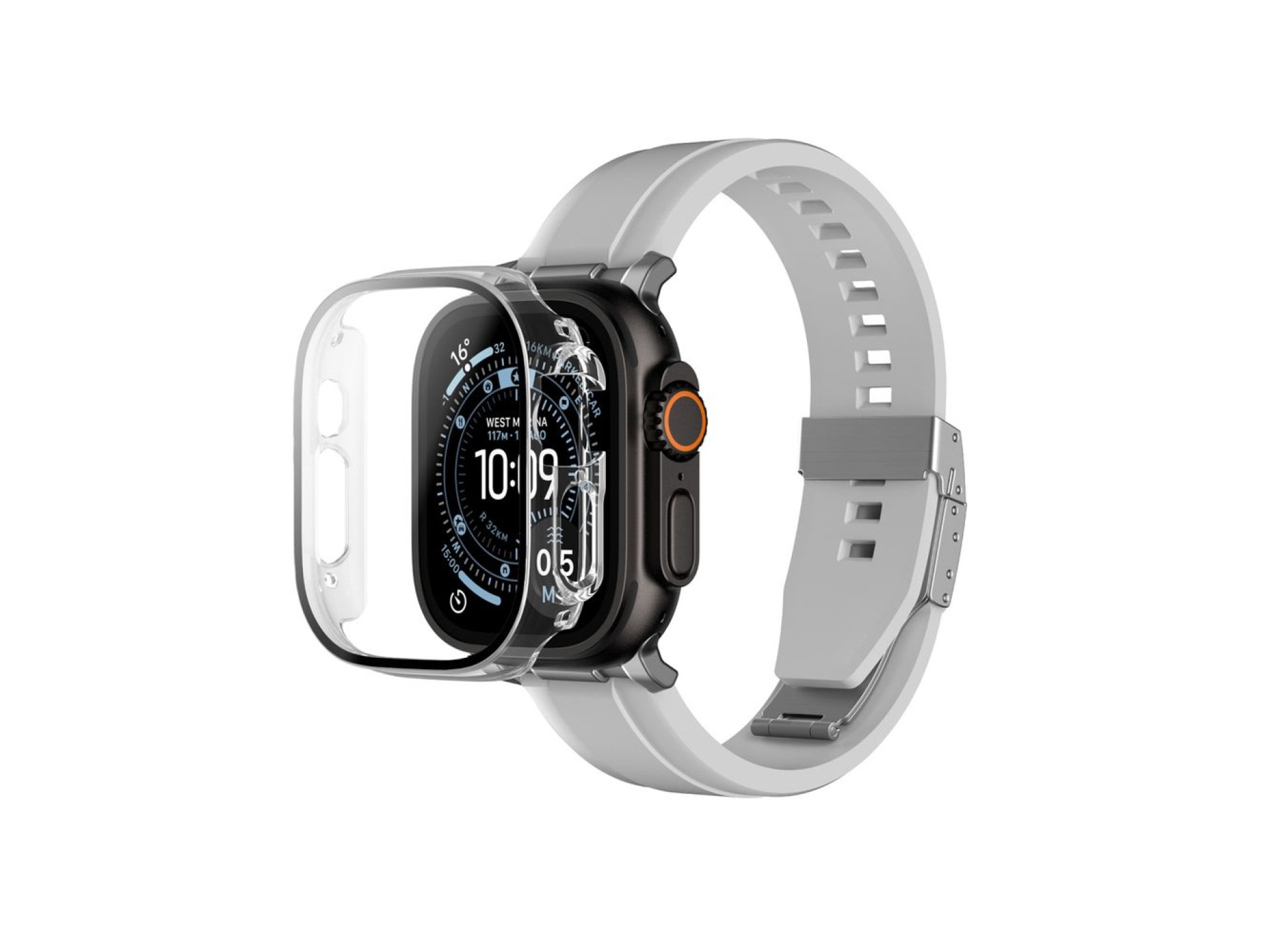 Protetor de tela de vidro AmazingThing Radix com capa para Apple Watch Ultra 3 49mm - Transparente