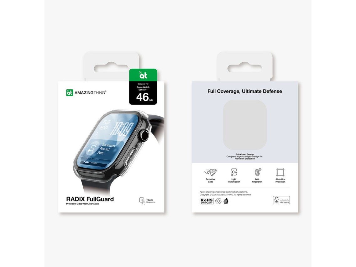 Protetor de tela de vidro AmazingThing Radix com capa para Apple Watch Series 11 46mm - Transparente