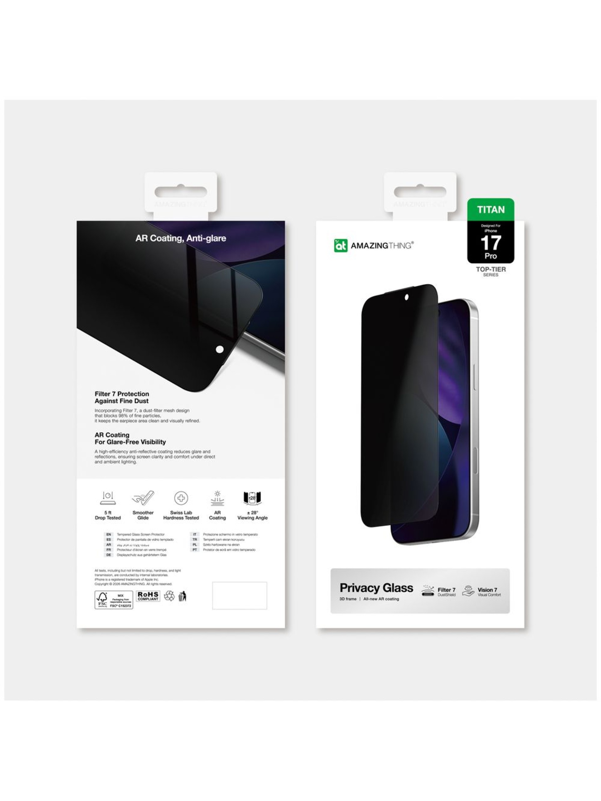 AmazingThing Titan Vision 7 Tempered Glass for iPhone 17 Pro Privacy