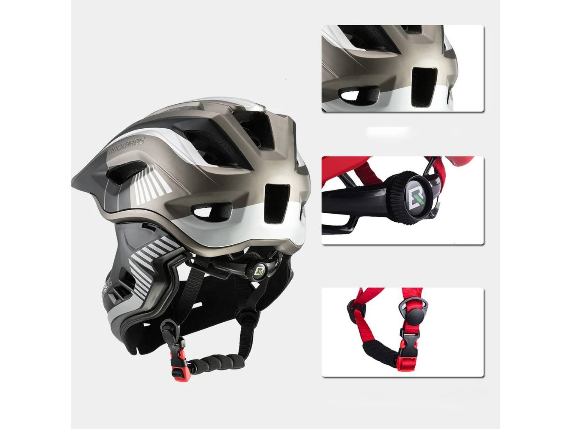 Rockbros TT-32SBTG-S children's bicycle helmet with removable chinbar, size S - gray