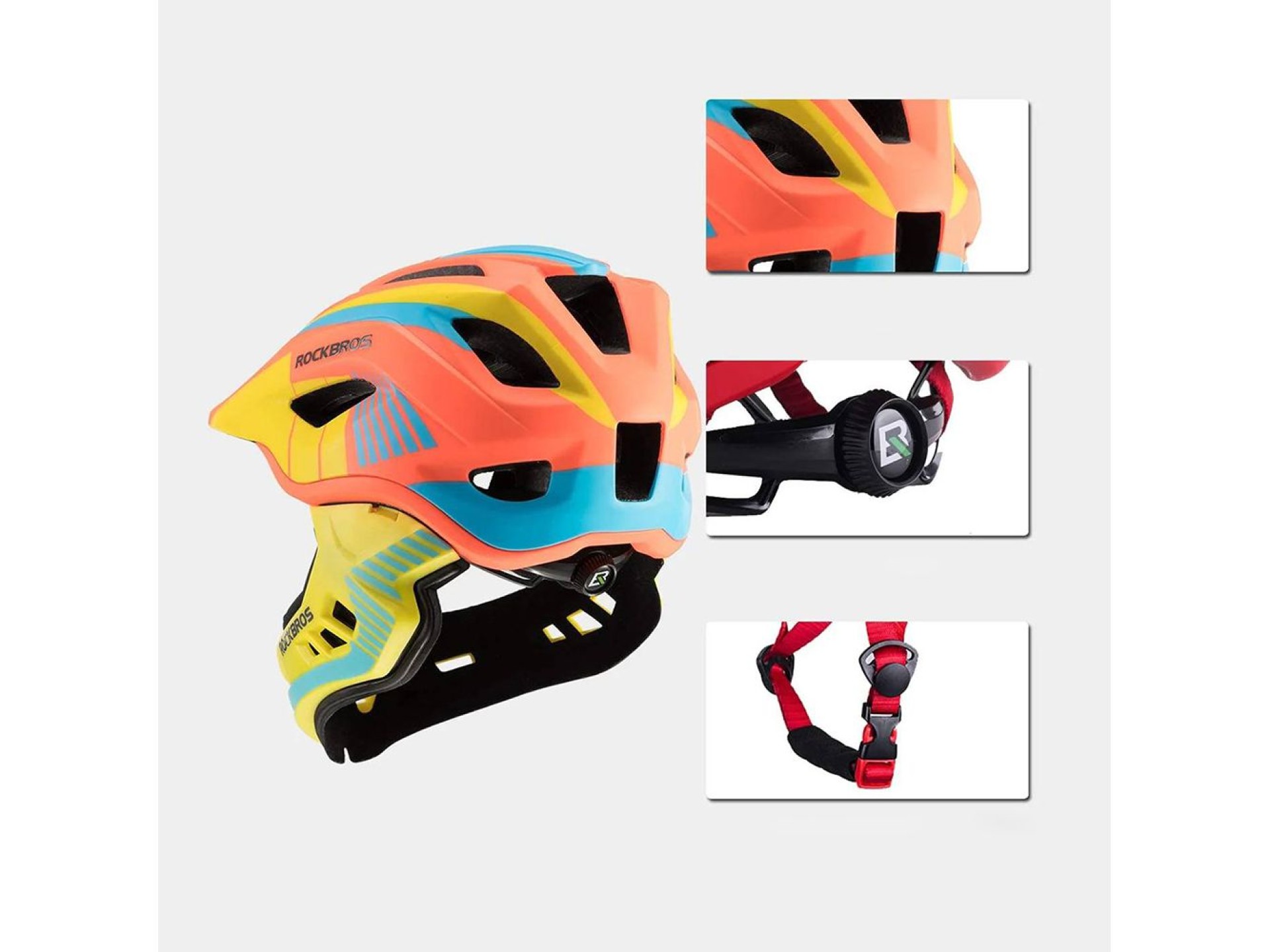 Casco de bicicleta infantil Rockbros TT-32SOYB-M con mentonera desmontable, talla M - amarillo-naran