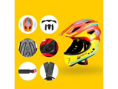 Rockbros TT-32SOYB-M children's bicycle helmet with detachable chinbar, size M - yellow-orange Rockbros TT-32SOYB-M children's bicycle helmet with detachable chinbar, size M - yellow-orange