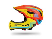 Casco de bicicleta infantil Rockbros TT-32SOYB-M con mentonera desmontable, talla M - amarillo-naran Casco de bicicleta infantil Rockbros TT-32SOYB-M con mentonera desmontable, talla M - amarillo-naran