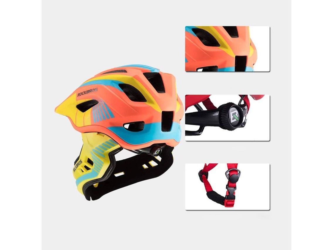 Casco de bicicleta infantil Rockbros TT-32SOYB-M con mentonera desmontable, talla M - amarillo-naran