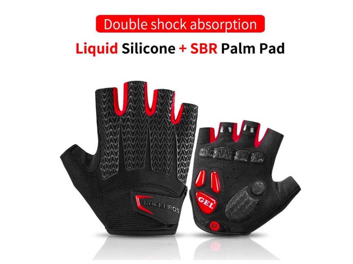 Luvas de ciclismo Rockbros S169BR tamanho M com inser��es de gel - preto e vermelho