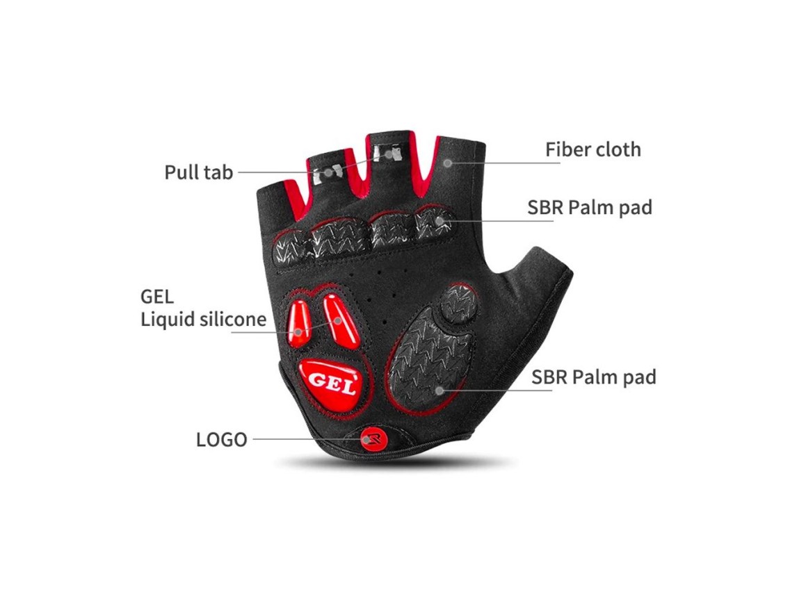 Luvas de ciclismo Rockbros S169BR tamanho G com inserções de gel - preto e vermelho
