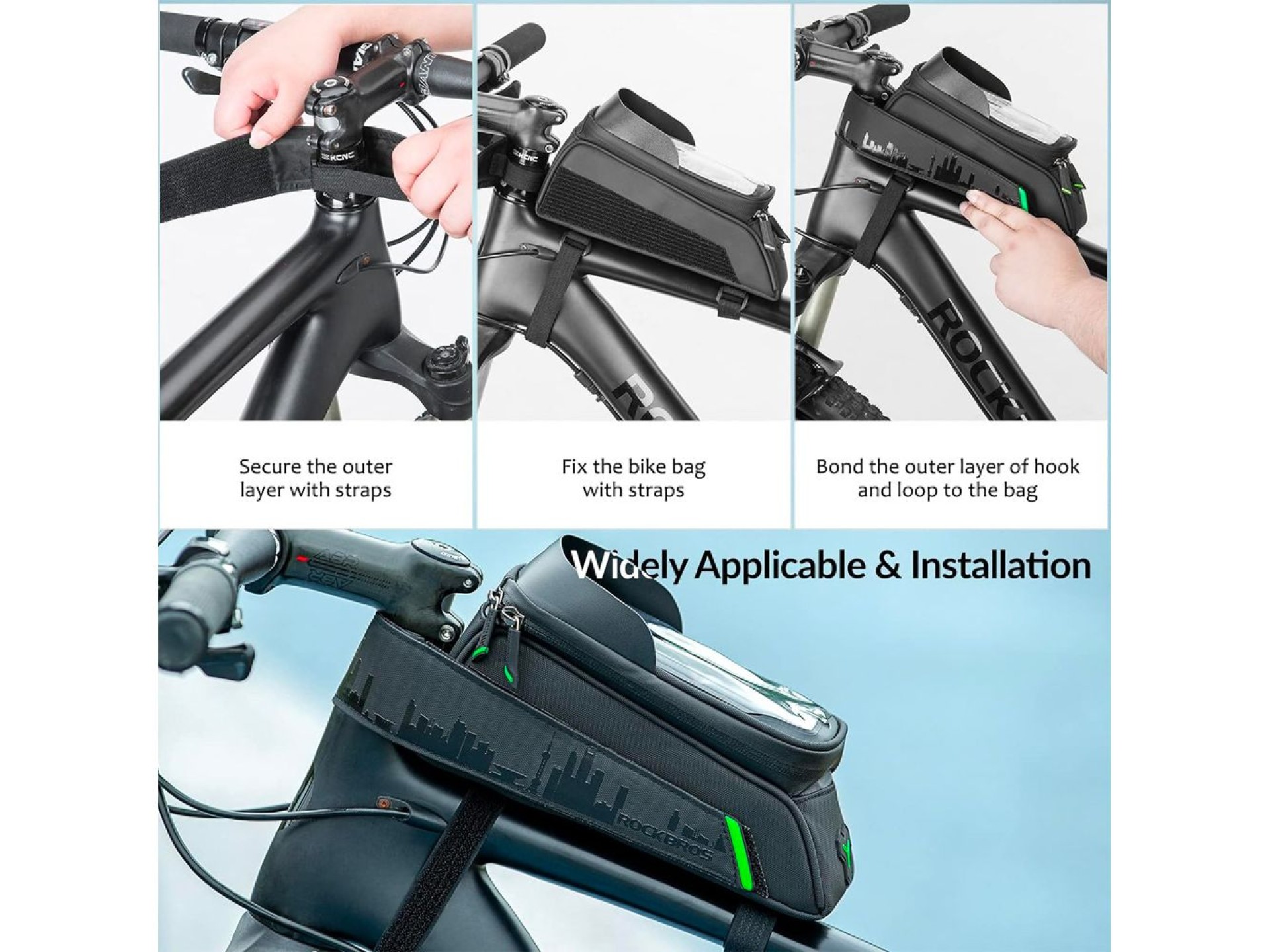 Rockbros 029-1BK bicycle bag for frame with phone cover - black