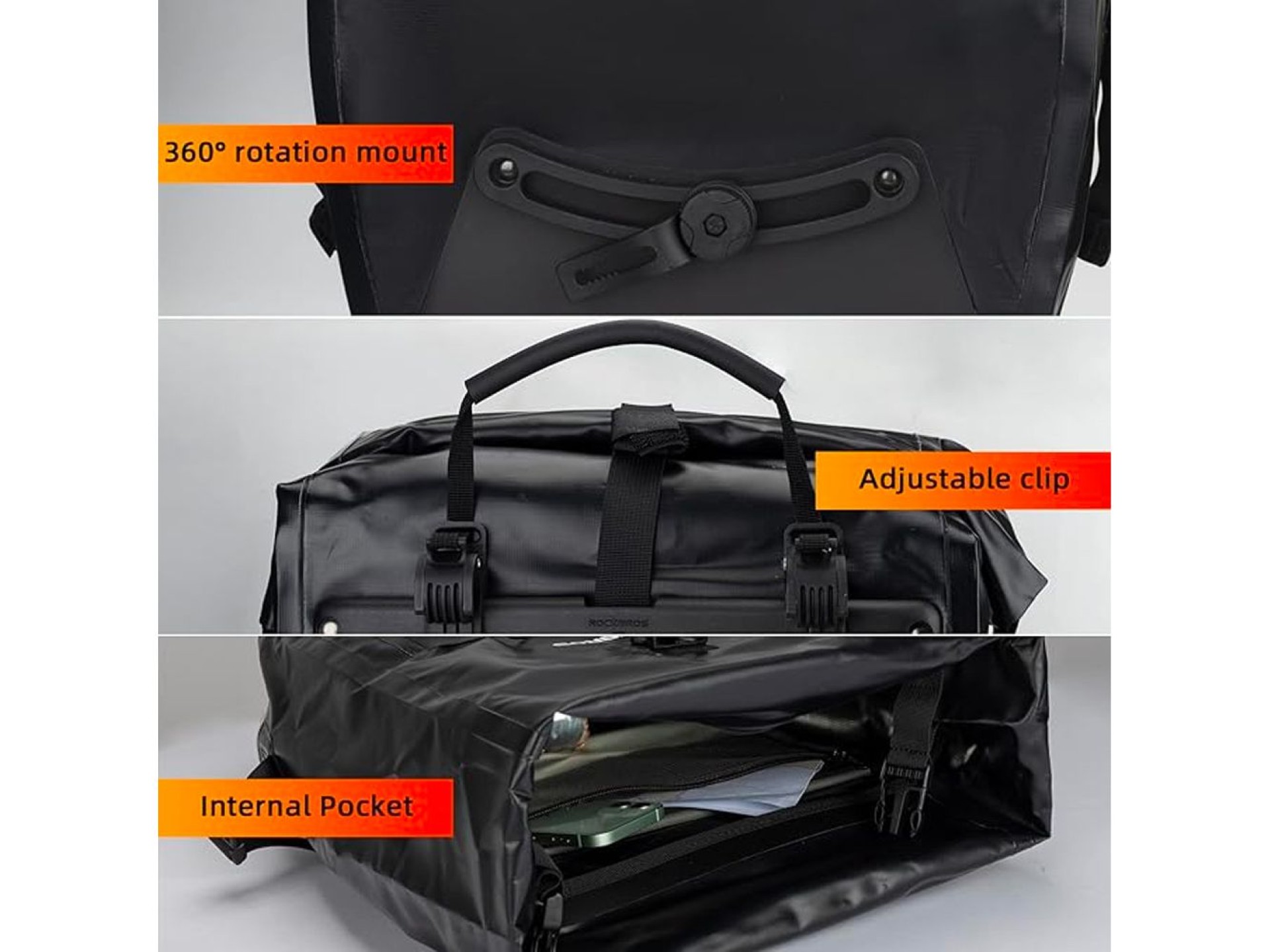 Rockbros 30140022001 waterproof bicycle bag for trunk - black