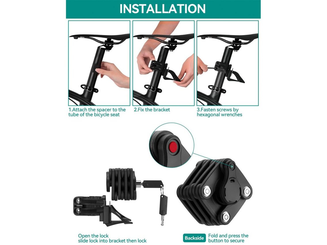 Cadeado dobrável para bicicleta Rockbros WD795 - preto