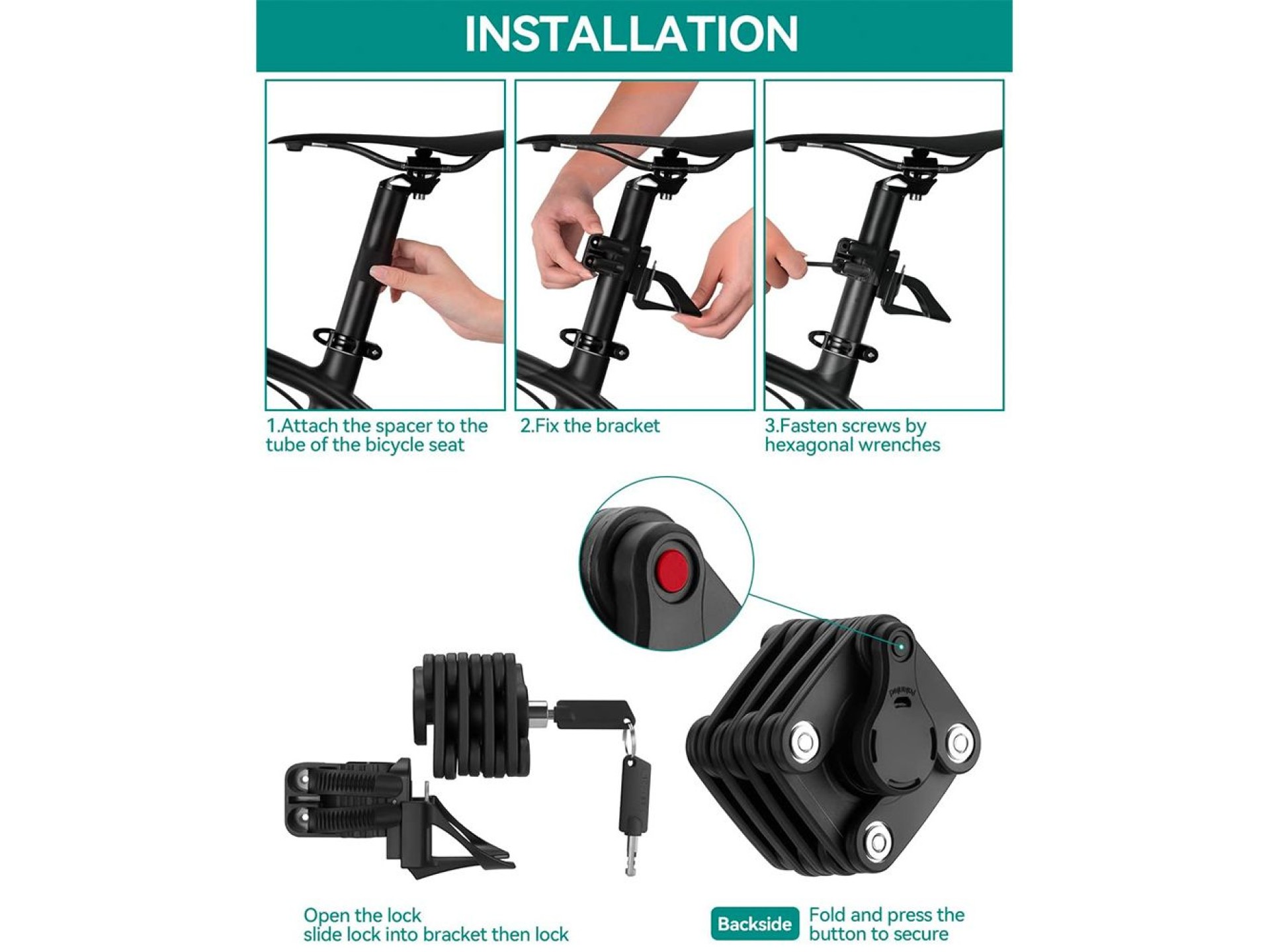 Cadeado dobrável para bicicleta Rockbros WD795 - preto