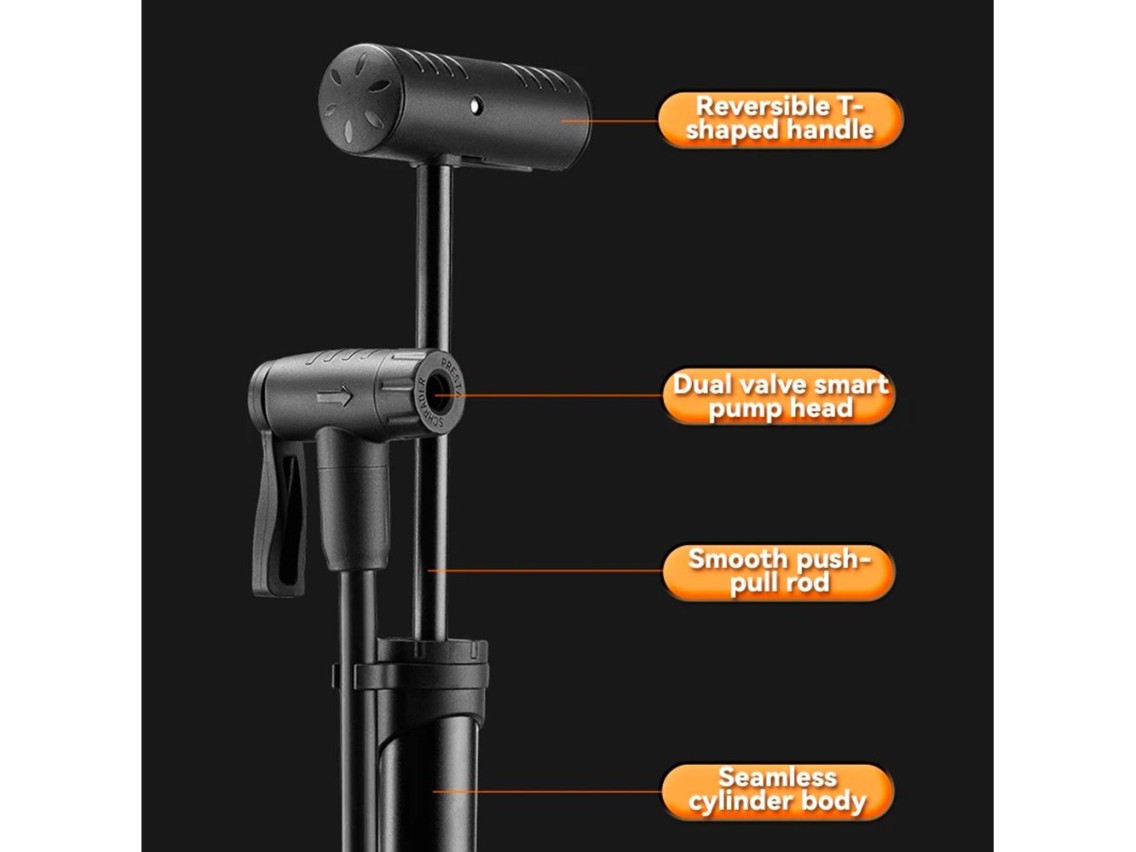 Rockbros 42310006001 bicycle pump with pressure gauge - black