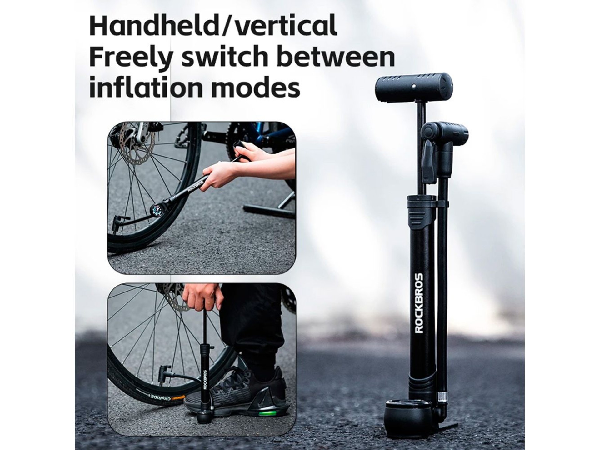 Rockbros 42310006001 bicycle pump with pressure gauge - black